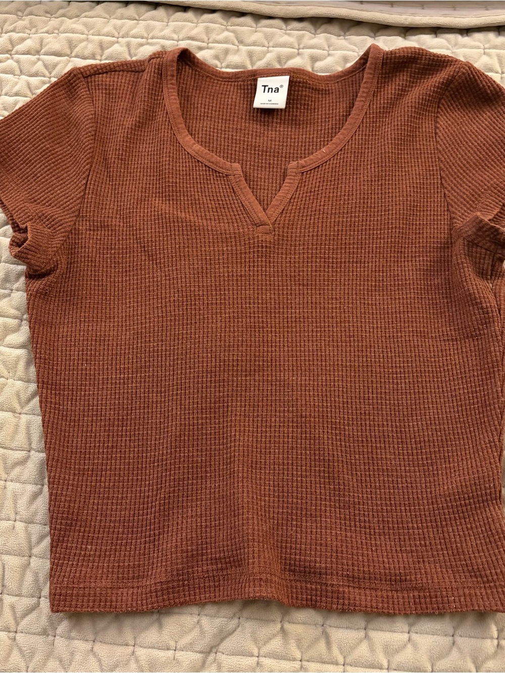Tna Women's brown Waffle Short Sleeve Top